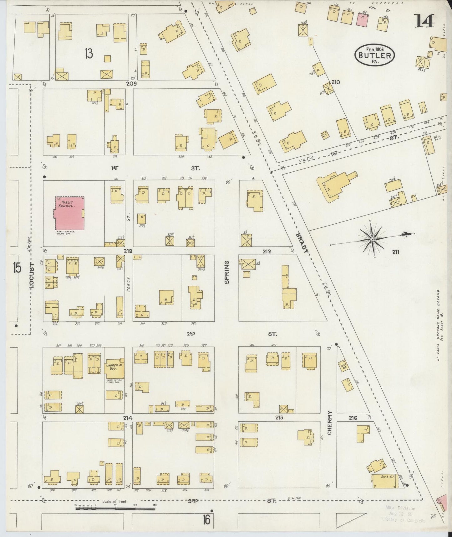 Sanborn Fire Insurance Map from Butler, Butler County, Pennsylvania (1906), Sheet #0014 - Historic Sanborn Fire Insurance Map Print, vintage old map wall art, antique decor, genealogy gift, Pennsylvania Pennsylvania map