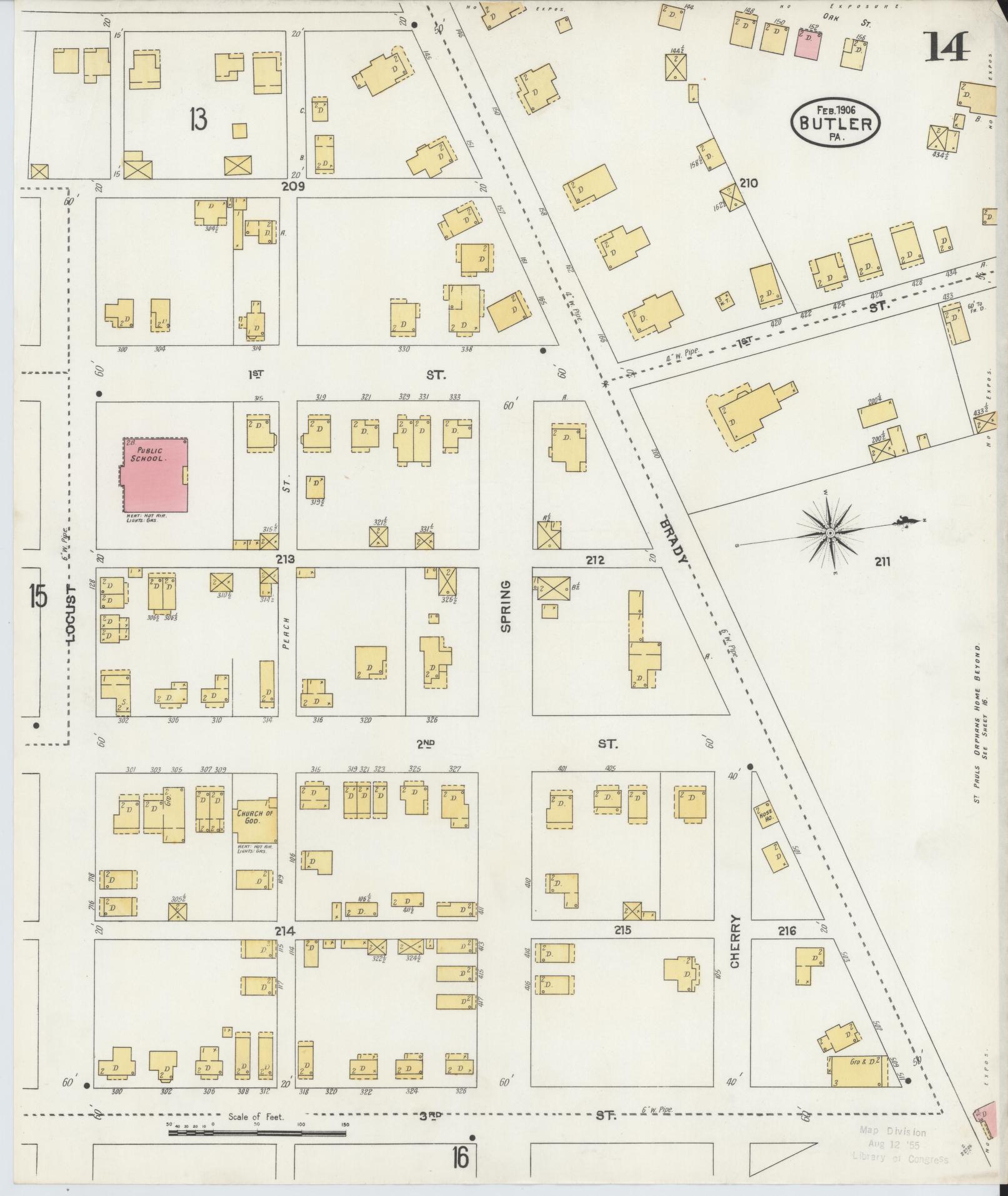 Sanborn Fire Insurance Map from Butler, Butler County, Pennsylvania (1906), Sheet #0014 - Historic Sanborn Fire Insurance Map Print, vintage old map wall art, antique decor, genealogy gift, Pennsylvania Pennsylvania map
