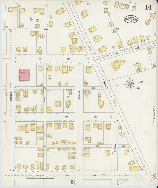 Sanborn Fire Insurance Map from Butler, Butler County, Pennsylvania (1906), Sheet #0014 - Historic Sanborn Fire Insurance Map Print, vintage old map wall art, antique decor, genealogy gift, Pennsylvania Pennsylvania map