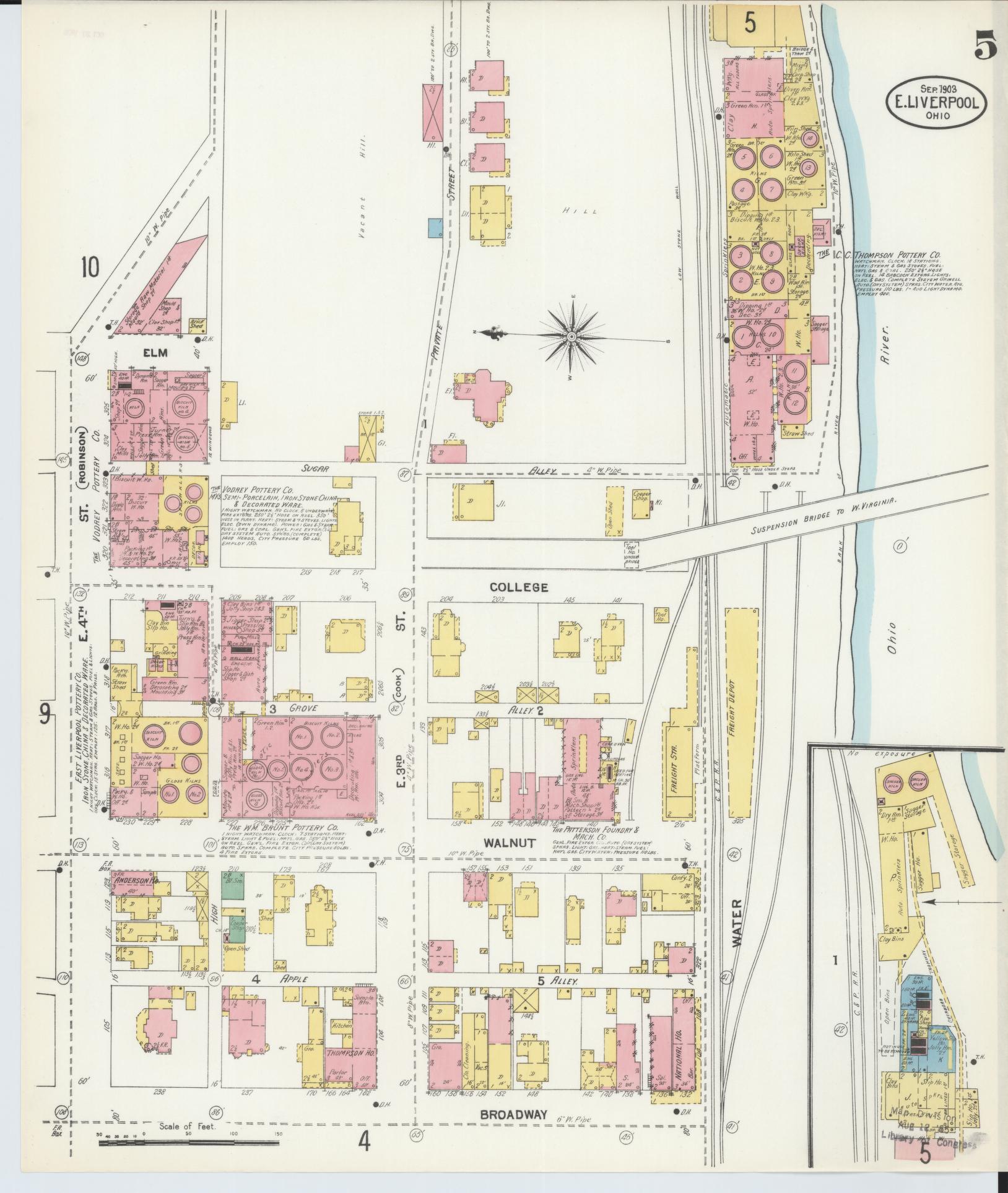 Sanborn Fire Insurance Map from East Liverpool, Columbiana County, Ohio (1903), Sheet #0005 - Complete Map Set gallery image, historic Sanborn map, vintage wall art, Ohio Ohio
