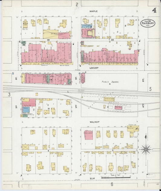 Sanborn Fire Insurance Map from Fairbury, Livingston County, Illinois (1906), Sheet #0004 - Historic Sanborn Fire Insurance Map Print, vintage old map wall art, antique decor, genealogy gift, Illinois Illinois map