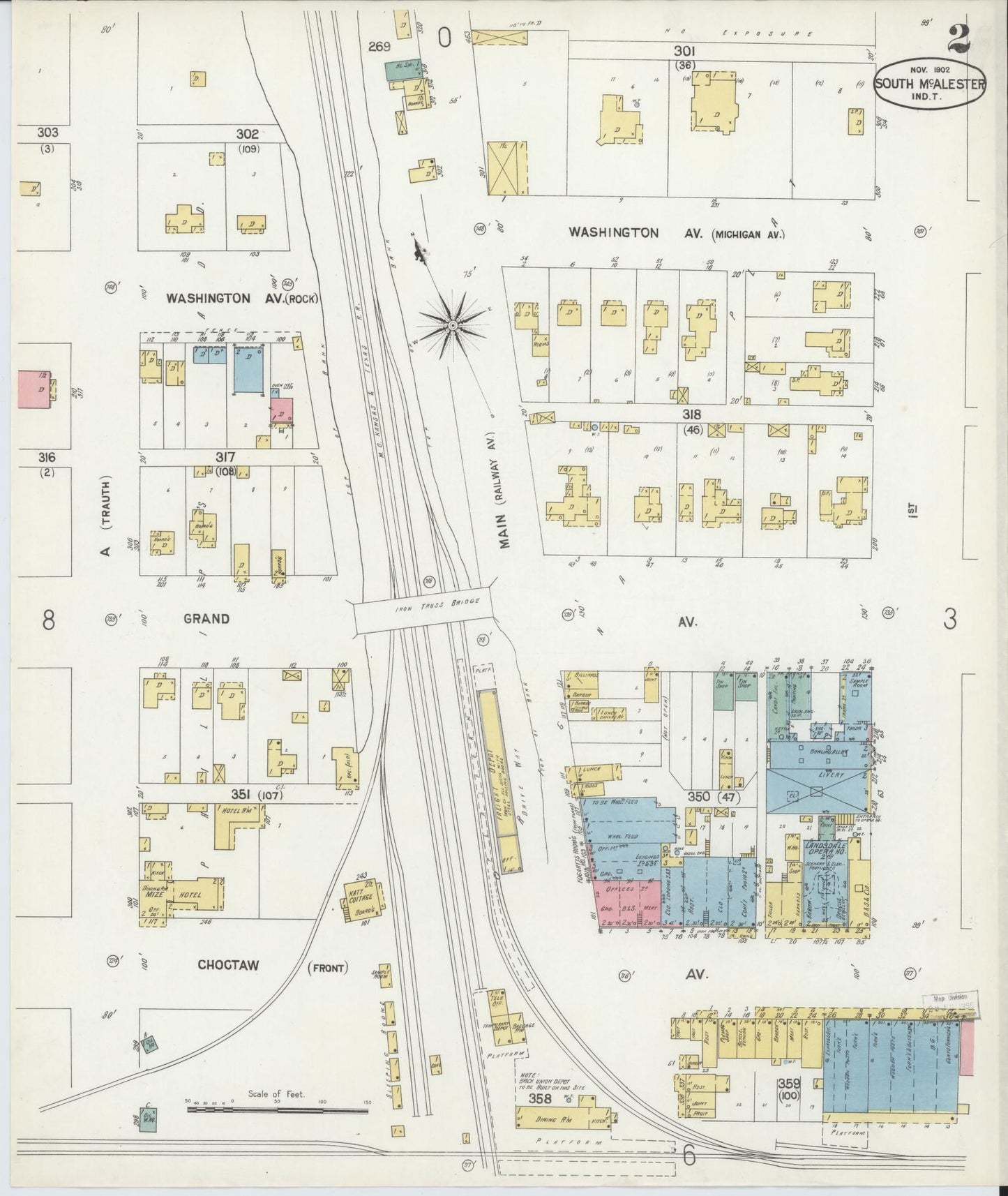 Sanborn Fire Insurance Map from South McAlester, Pittsburg County, Oklahoma (1902), Sheet #0002 - Complete Map Set gallery image, historic Sanborn map, vintage wall art, Oklahoma Oklahoma