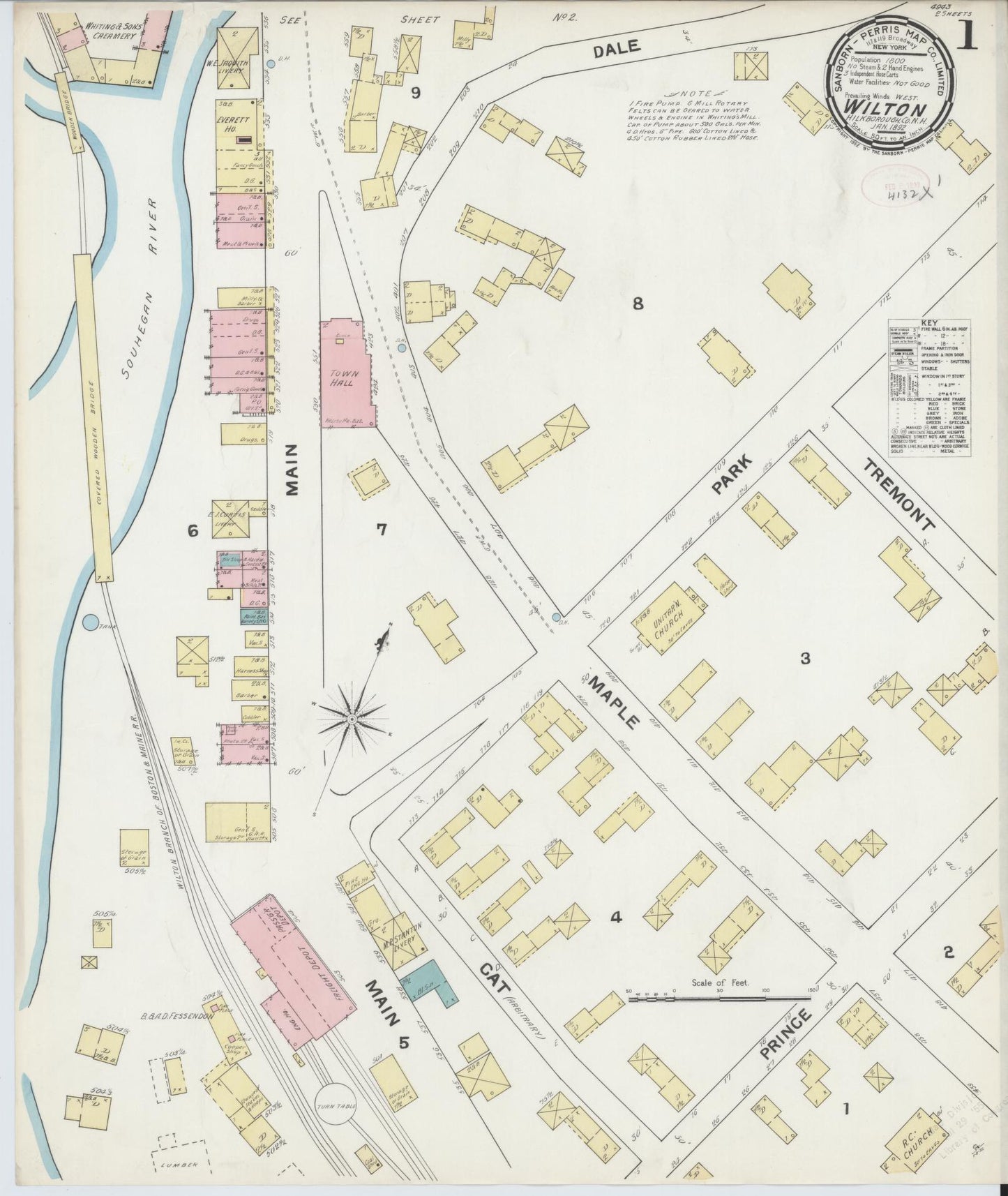 Sanborn Fire Insurance Map from Wilton, Hillsborough County, New Hampshire (1892), Sheet #0001 - Complete Map Set gallery image, historic Sanborn map, vintage wall art, New Hampshire New Hampshire