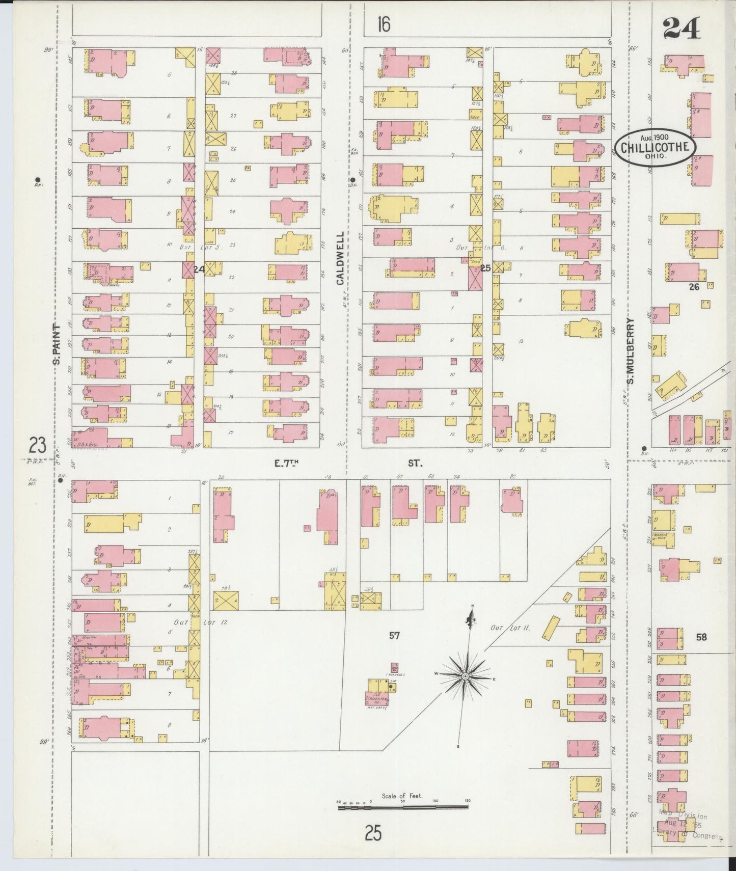 Sanborn Fire Insurance Map from Chillicothe, Ross County, Ohio (1900), Sheet #0024 - Historic Sanborn Fire Insurance Map Print, vintage old map wall art, antique decor, genealogy gift, Ohio Ohio map