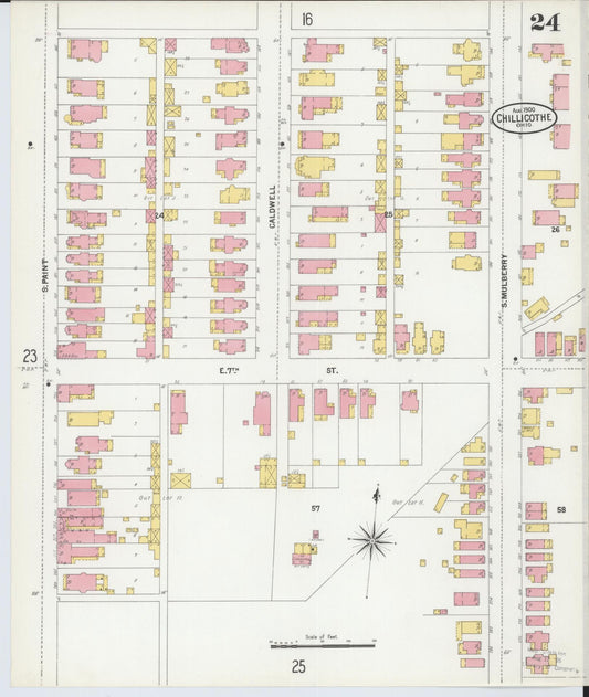 Sanborn Fire Insurance Map from Chillicothe, Ross County, Ohio (1900), Sheet #0024 - Historic Sanborn Fire Insurance Map Print, vintage old map wall art, antique decor, genealogy gift, Ohio Ohio map
