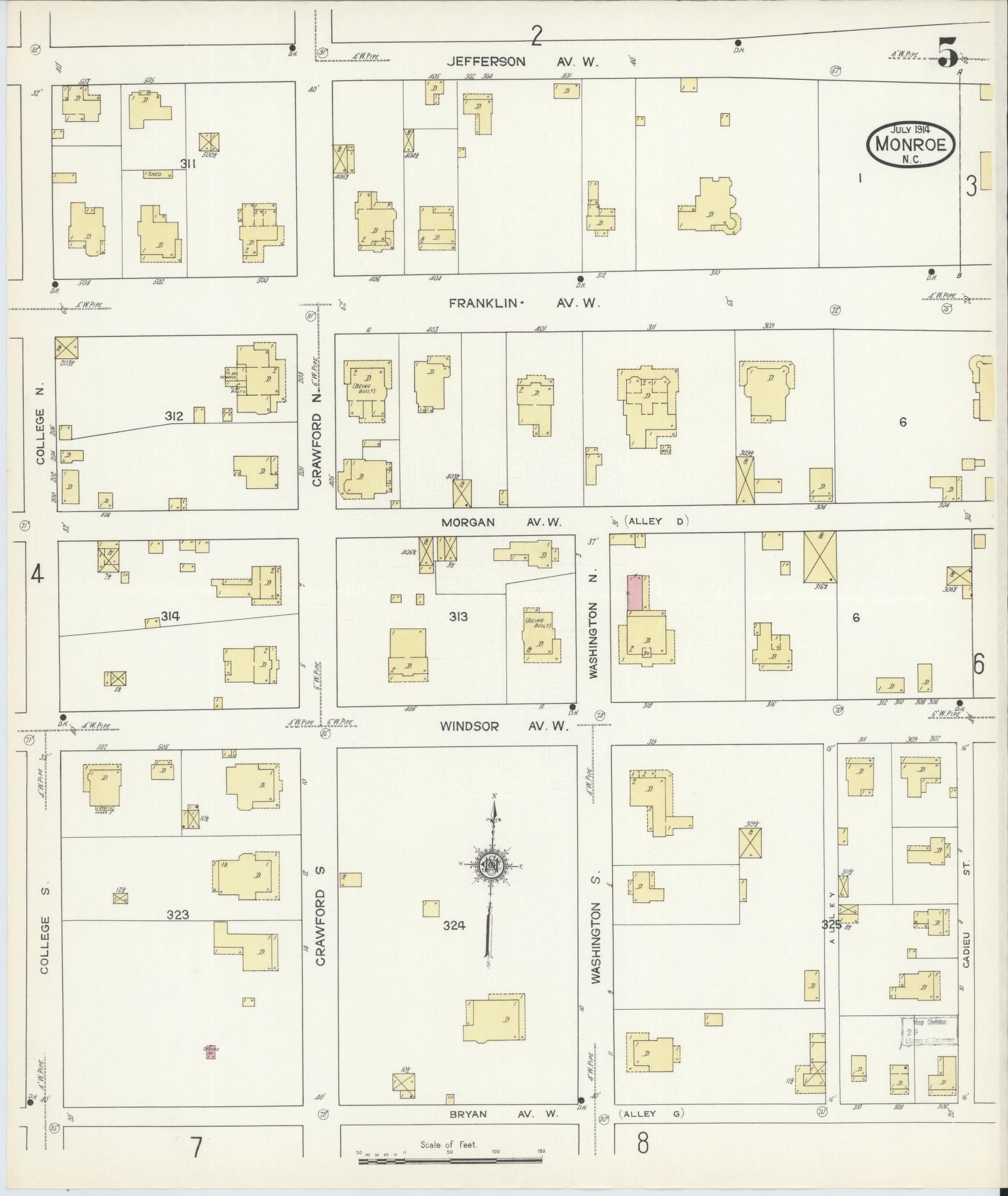 Sanborn Fire Insurance Map from Monroe, Union County, North Carolina (1914), Sheet #0005 - Complete Map Set gallery image, historic Sanborn map, vintage wall art, North Carolina North Carolina