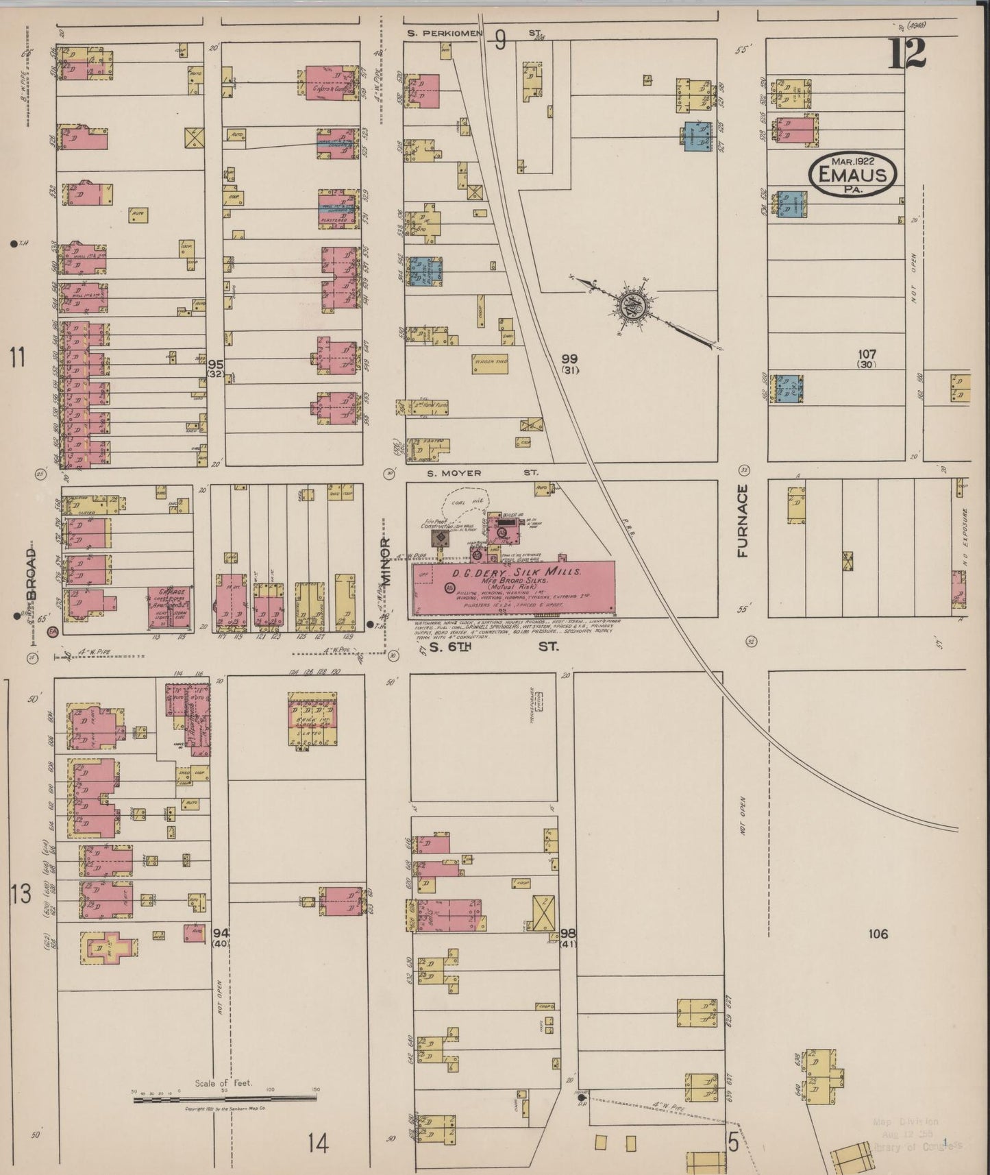 Sanborn Fire Insurance Map from Emaus, Lehigh County, Pennsylvania (1922), Sheet #0012 - Historic Sanborn Fire Insurance Map Print, vintage old map wall art, antique decor, genealogy gift, Pennsylvania Pennsylvania map