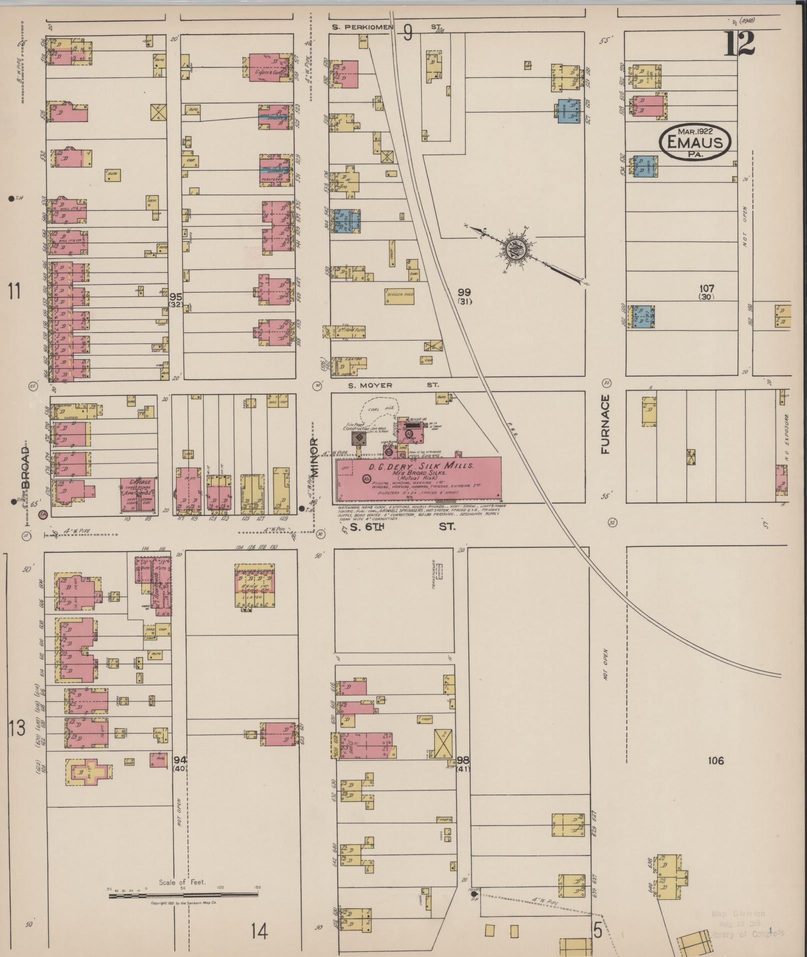 Sanborn Fire Insurance Map from Emaus, Lehigh County, Pennsylvania (1922), Sheet #0012 - Historic Sanborn Fire Insurance Map Print, vintage old map wall art, antique decor, genealogy gift, Pennsylvania Pennsylvania map