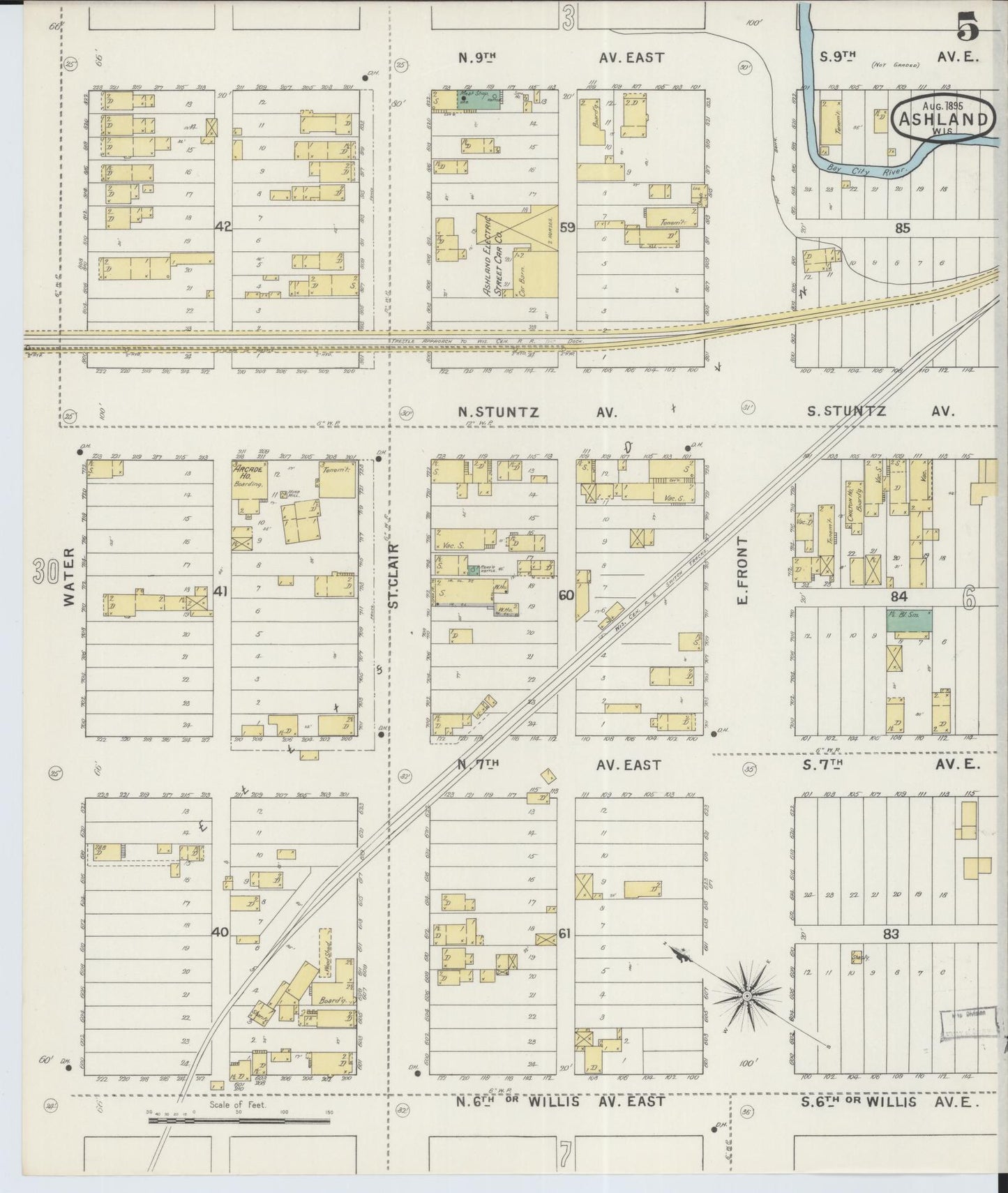Sanborn Fire Insurance Map from Ashland, Ashland County, Wisconsin (1895), Sheet #0005 - Complete Map Set gallery image, historic Sanborn map, vintage wall art, Wisconsin Wisconsin