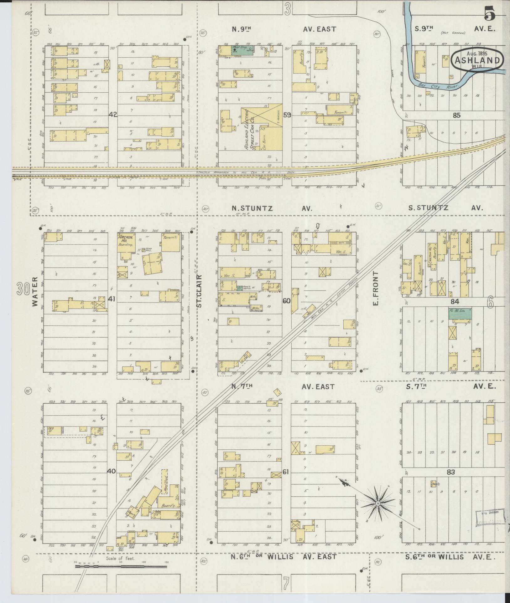 Sanborn Fire Insurance Map from Ashland, Ashland County, Wisconsin (1895), Sheet #0005 - Complete Map Set gallery image, historic Sanborn map, vintage wall art, Wisconsin Wisconsin