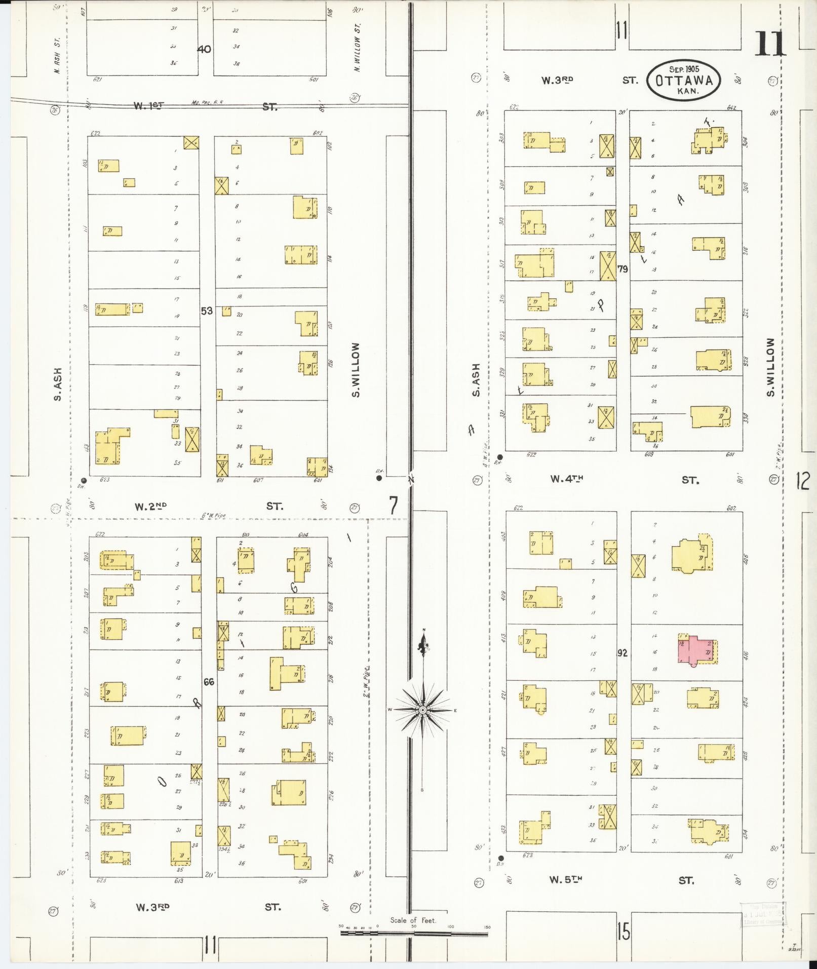 Sanborn Fire Insurance Map from Ottawa, Franklin County, Kansas (1905), Sheet #0011 - Historic Sanborn Fire Insurance Map Print, vintage old map wall art, antique decor, genealogy gift, Kansas Kansas map