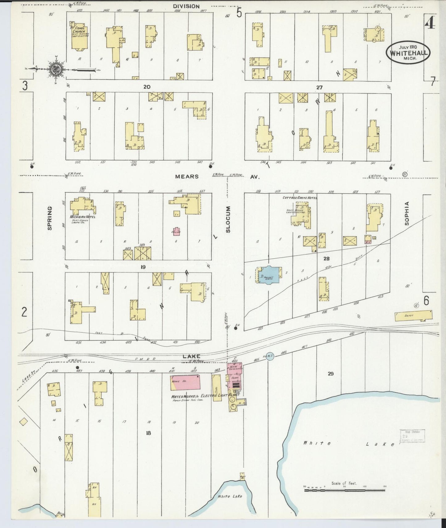 Sanborn Fire Insurance Map from Whitehall, Muskegon County, Michigan (1910), Sheet #0004 - Complete Map Set gallery image, historic Sanborn map, vintage wall art, Michigan Michigan