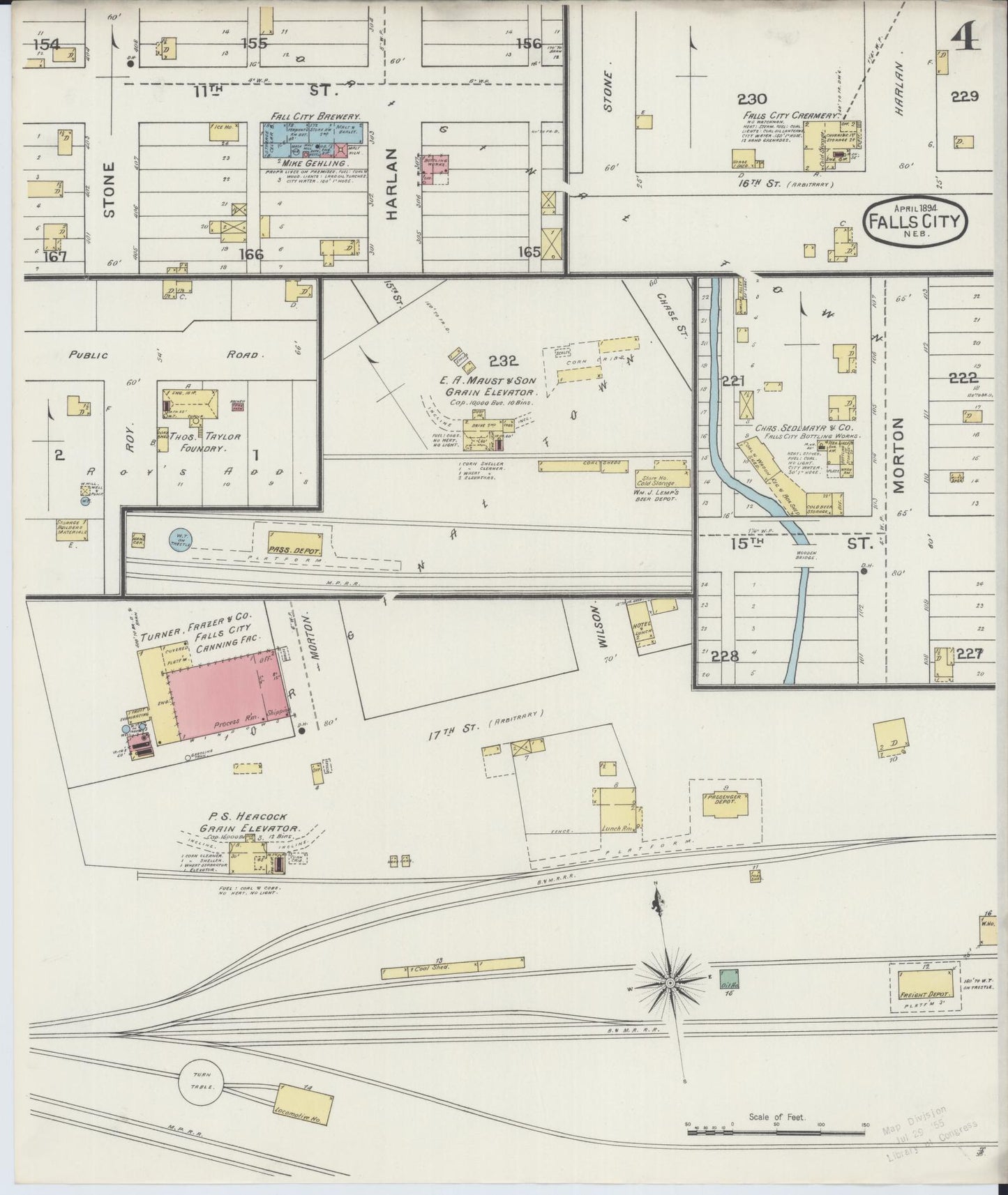 Sanborn Fire Insurance Map from Falls City, Richardson County, Nebraska (1894), Sheet #0004 - Complete Map Set gallery image, historic Sanborn map, vintage wall art, Nebraska Nebraska