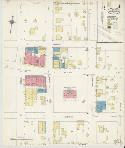 Sanborn Fire Insurance Map from Marianna, Jackson County, Florida (1913), Sheet #0004 - Complete Map Set gallery image, historic Sanborn map, vintage wall art, Florida Florida