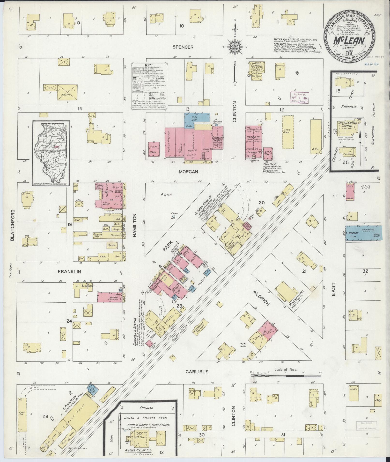 Sanborn Fire Insurance Map from Mclean, McLean County, Illinois (1914), Sheet #0001 - Historic Sanborn Fire Insurance Map Print, vintage old map wall art, antique decor, genealogy gift, Illinois Illinois map