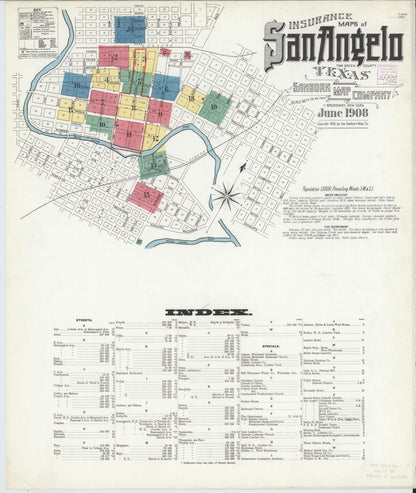 Sanborn Fire Insurance Map from San Angelo, Tom Green County, Texas (1908), Sheet #0001 - Complete Map Set gallery image, historic Sanborn map, vintage wall art, Texas Texas