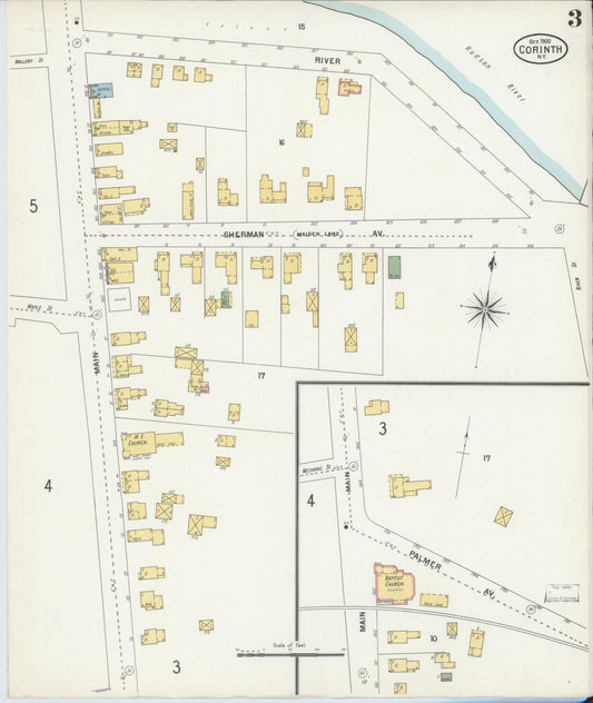 Sanborn Fire Insurance Map from Corinth, Saratoga County, New York (1900), Sheet #0003 - Historic Sanborn Fire Insurance Map Print, vintage old map wall art, antique decor, genealogy gift, New York New York map