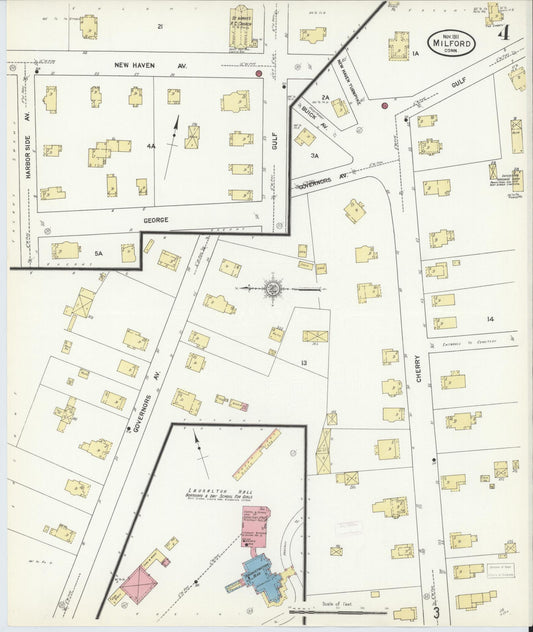Sanborn Fire Insurance Map from Milford, New Haven County, Connecticut (1911), Sheet #0004 - Historic Sanborn Fire Insurance Map Print, vintage old map wall art, antique decor, genealogy gift, Connecticut Connecticut map