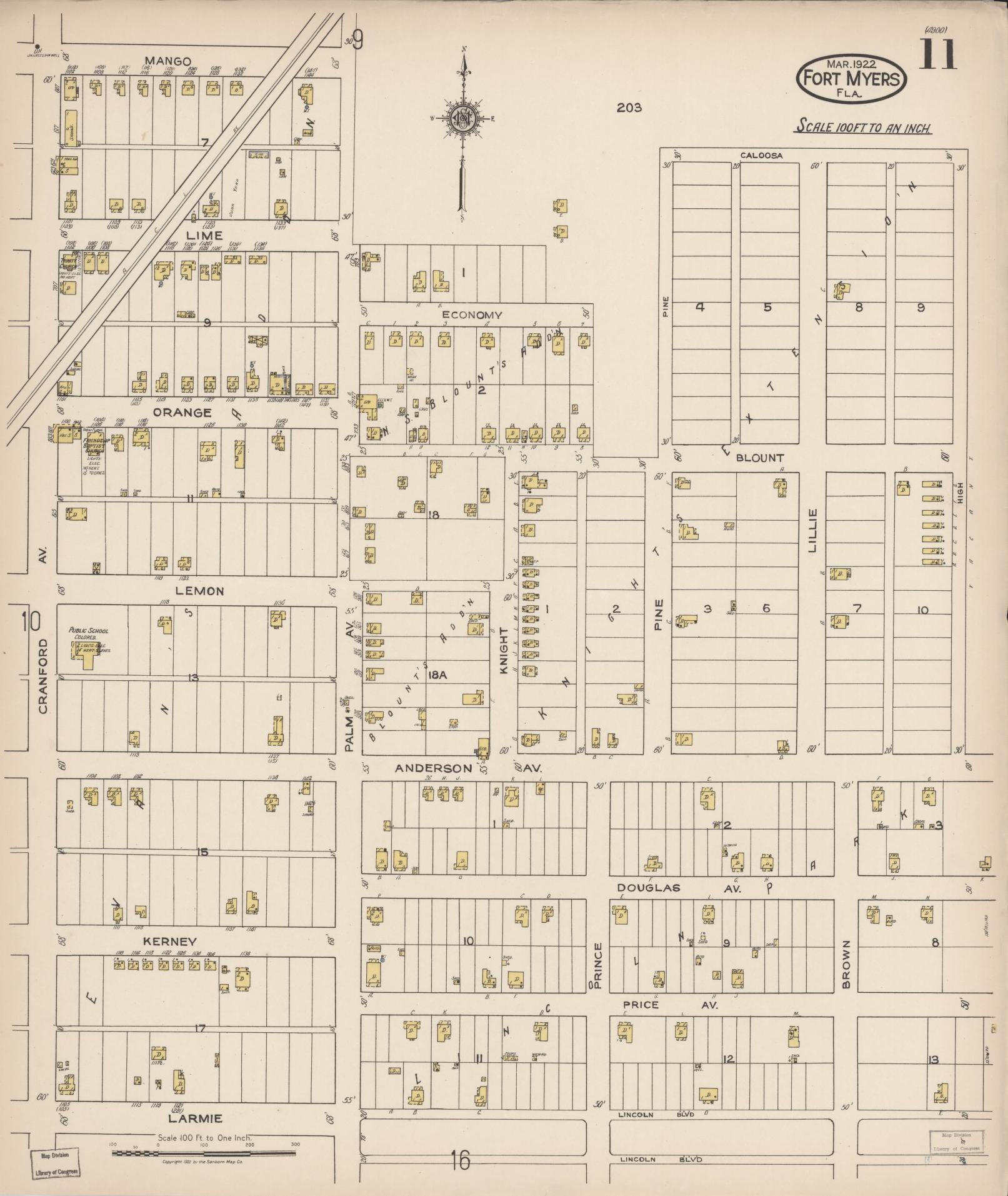 Sanborn Fire Insurance Map from Fort Myers, Lee County, Florida (1922), Sheet #0011 - Historic Sanborn Fire Insurance Map Print, vintage old map wall art, antique decor, genealogy gift, Florida Florida map