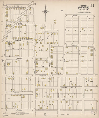 Sanborn Fire Insurance Map from Fort Myers, Lee County, Florida (1922), Sheet #0011 - Historic Sanborn Fire Insurance Map Print, vintage old map wall art, antique decor, genealogy gift, Florida Florida map