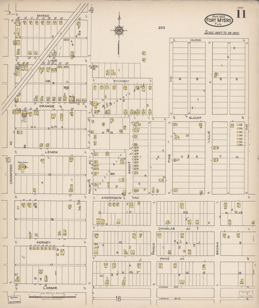 Sanborn Fire Insurance Map from Fort Myers, Lee County, Florida (1922), Sheet #0011 - Historic Sanborn Fire Insurance Map Print, vintage old map wall art, antique decor, genealogy gift, Florida Florida map