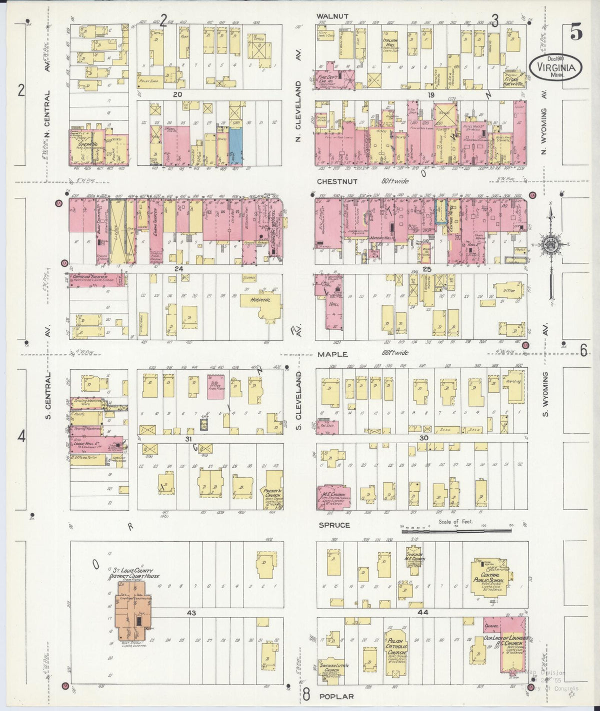 Sanborn Fire Insurance Map from Virginia, Saint Louis County, Minnesota (1910), Sheet #0005 - Historic Sanborn Fire Insurance Map Print, vintage old map wall art, antique decor, genealogy gift, Minnesota Minnesota map