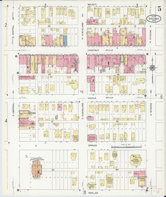Sanborn Fire Insurance Map from Virginia, Saint Louis County, Minnesota (1910), Sheet #0005 - Historic Sanborn Fire Insurance Map Print, vintage old map wall art, antique decor, genealogy gift, Minnesota Minnesota map