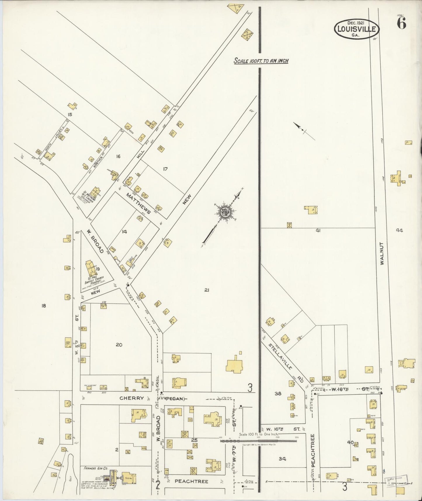 Sanborn Fire Insurance Map from Louisville, Jefferson County, Georgia (1921), Sheet #0006 - Complete Map Set gallery image, historic Sanborn map, vintage wall art, Georgia Georgia