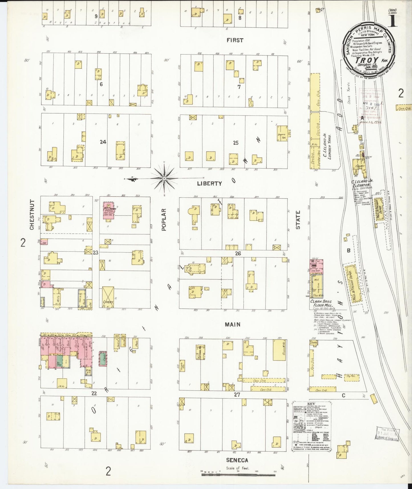 Sanborn Fire Insurance Map from Troy, Doniphan County, Kansas (1900), Sheet #0001 - Complete Map Set gallery image, historic Sanborn map, vintage wall art, Kansas Kansas