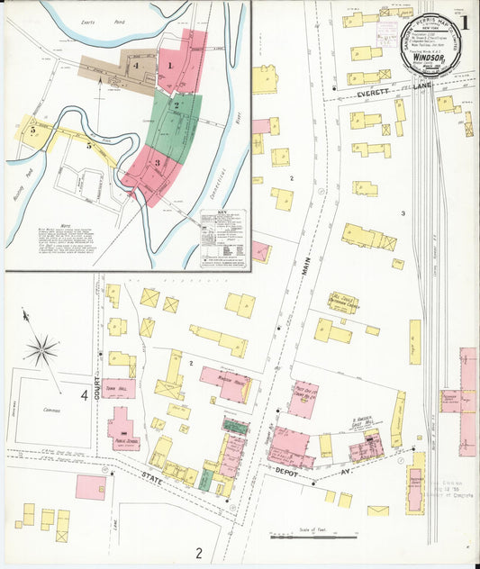 Sanborn Fire Insurance Map from Windsor, Windsor County, Vermont (1901), Sheet #0001 - Historic Sanborn Fire Insurance Map Print, vintage old map wall art, antique decor, genealogy gift, Vermont Vermont map