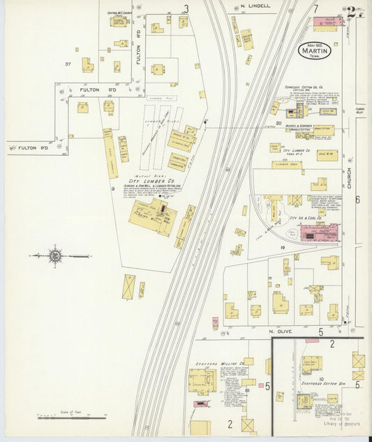 Sanborn Fire Insurance Map from Martin, Weakley County, Tennessee (1913), Sheet #0002 - Historic Sanborn Fire Insurance Map Print, vintage old map wall art, antique decor, genealogy gift, Tennessee Tennessee map
