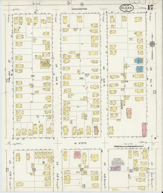 Sanborn Fire Insurance Map from Olean, Cattaraugus County, New York (1915), Sheet #0017 - Historic Sanborn Fire Insurance Map Print, vintage old map wall art, antique decor, genealogy gift, New York New York map