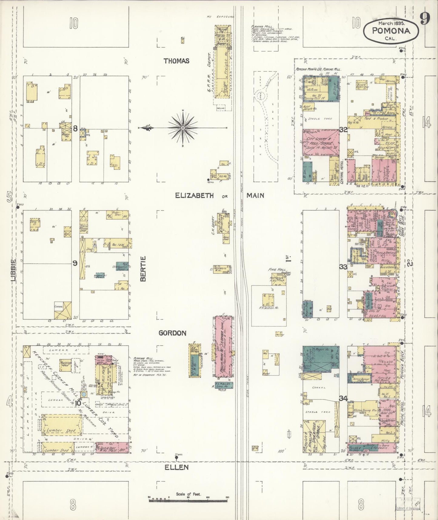 Sanborn Fire Insurance Map from Pomona, Los Angeles County, California (1895), Sheet #0009 - Complete Map Set gallery image, historic Sanborn map, vintage wall art, California California