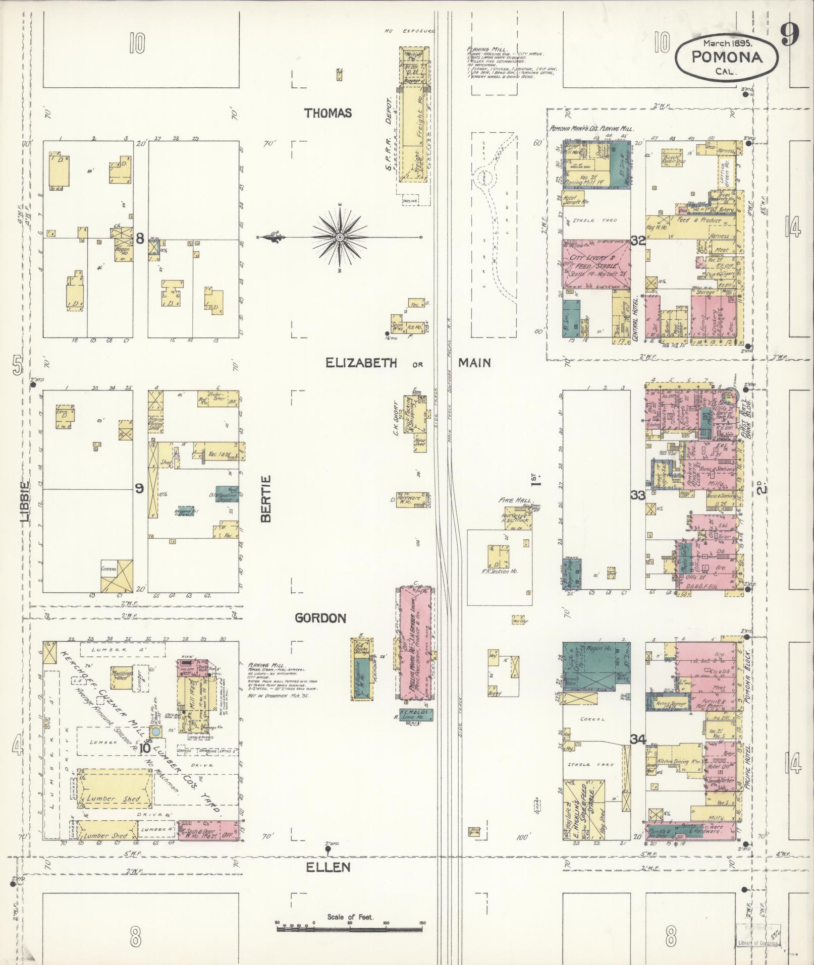Sanborn Fire Insurance Map from Pomona, Los Angeles County, California (1895), Sheet #0009 - Complete Map Set gallery image, historic Sanborn map, vintage wall art, California California