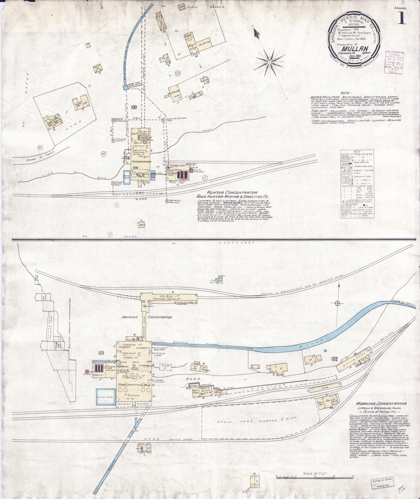Sanborn Fire Insurance Map from Mullan, Shoshone County, Idaho (1901), Sheet #0001 - Complete Map Set gallery image, historic Sanborn map, vintage wall art, Idaho Idaho