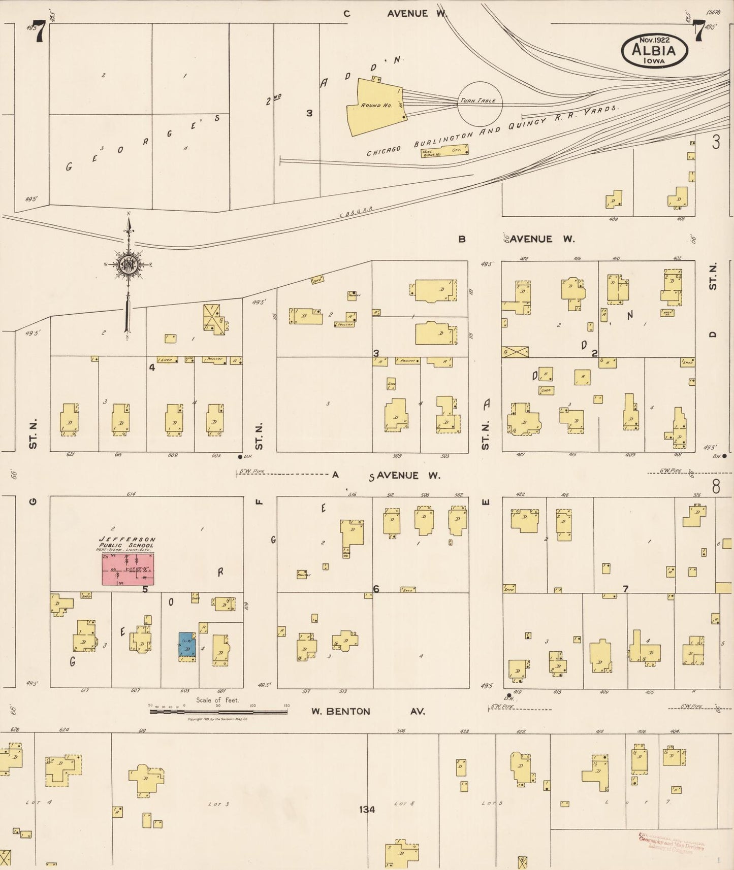Sanborn Fire Insurance Map from Albia, Monroe County, Iowa (1922), Sheet #0007 - Historic Sanborn Fire Insurance Map Print, vintage old map wall art