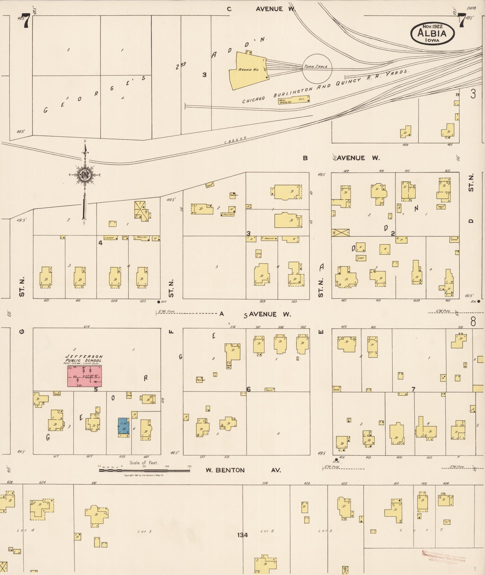 Sanborn Fire Insurance Map from Albia, Monroe County, Iowa (1922), Sheet #0007 - Historic Sanborn Fire Insurance Map Print, vintage old map wall art
