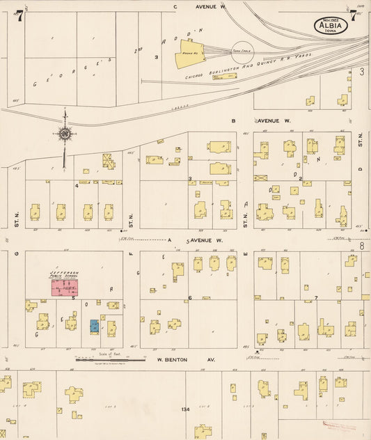 Sanborn Fire Insurance Map from Albia, Monroe County, Iowa (1922), Sheet #0007 - Historic Sanborn Fire Insurance Map Print, vintage old map wall art
