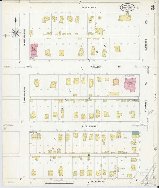 Sanborn Fire Insurance Map from Dwight, Livingston County, Illinois (1907), Sheet #0003 - Historic Sanborn Fire Insurance Map Print, vintage old map wall art, antique decor, genealogy gift, Illinois Illinois map