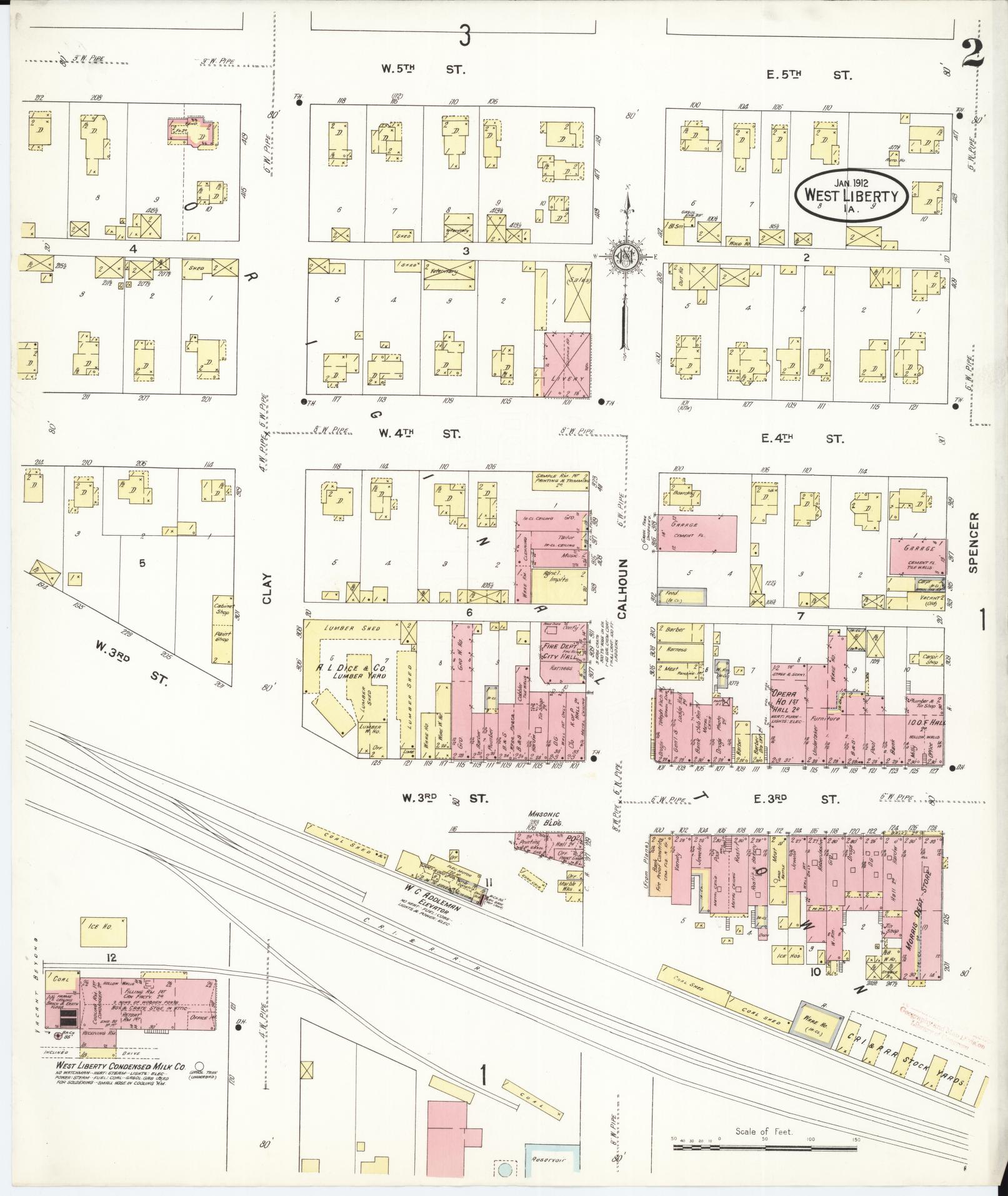 Sanborn Fire Insurance Map from West Liberty, Muscatine County, Iowa (1912), Sheet #0002 - Historic Sanborn Fire Insurance Map Print, vintage old map wall art