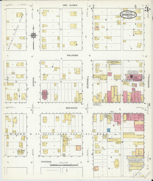 Sanborn Fire Insurance Map from Springfield, Brown County, Minnesota (1917), Sheet #0003 - Historic Sanborn Fire Insurance Map Print, vintage old map wall art, antique decor, genealogy gift, Minnesota Minnesota map
