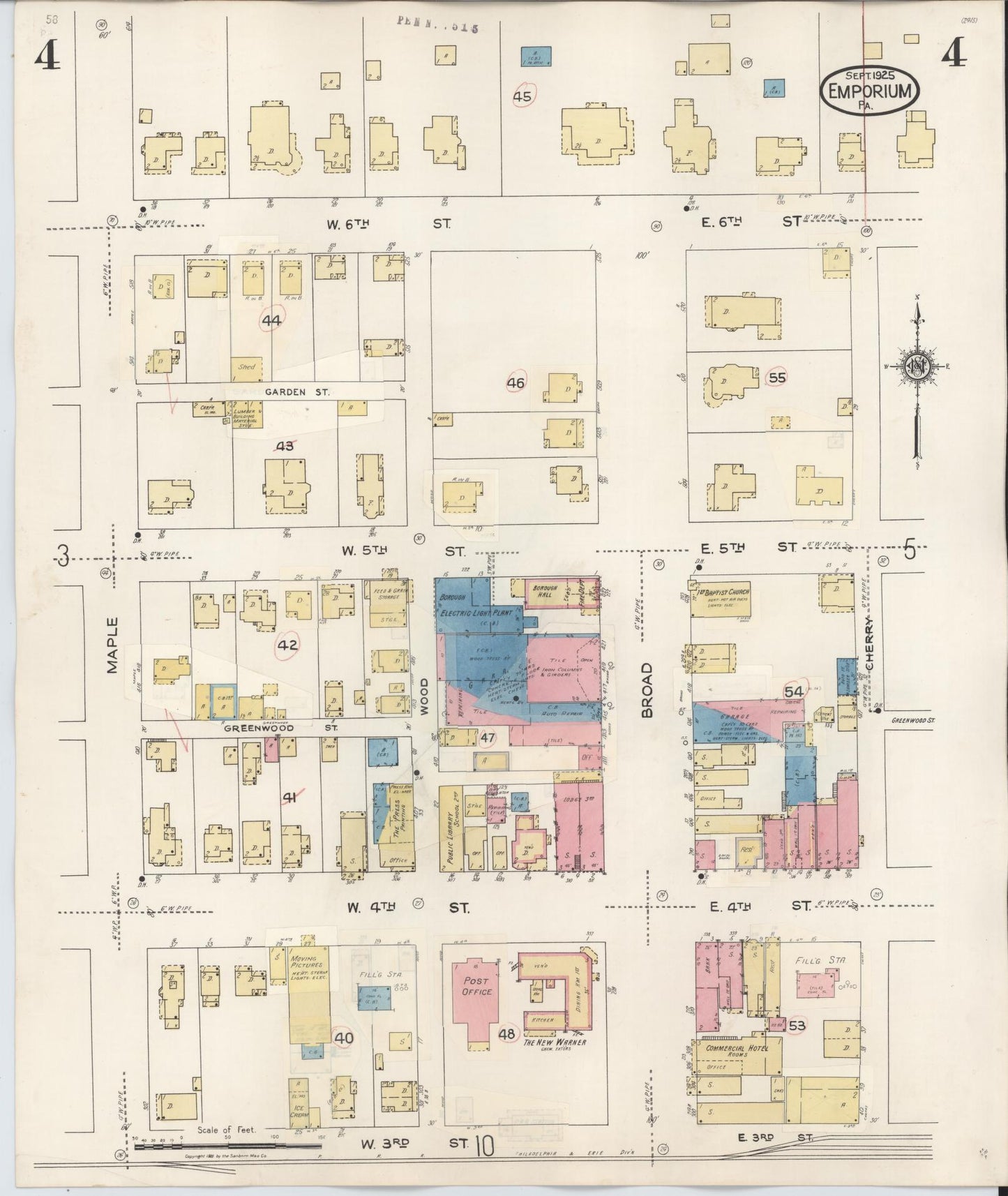 Sanborn Fire Insurance Map from Emporium, Cameron County, Pennsylvania (1938), Sheet #0004 - Historic Sanborn Fire Insurance Map Print, vintage old map wall art, antique decor, genealogy gift, Pennsylvania Pennsylvania map