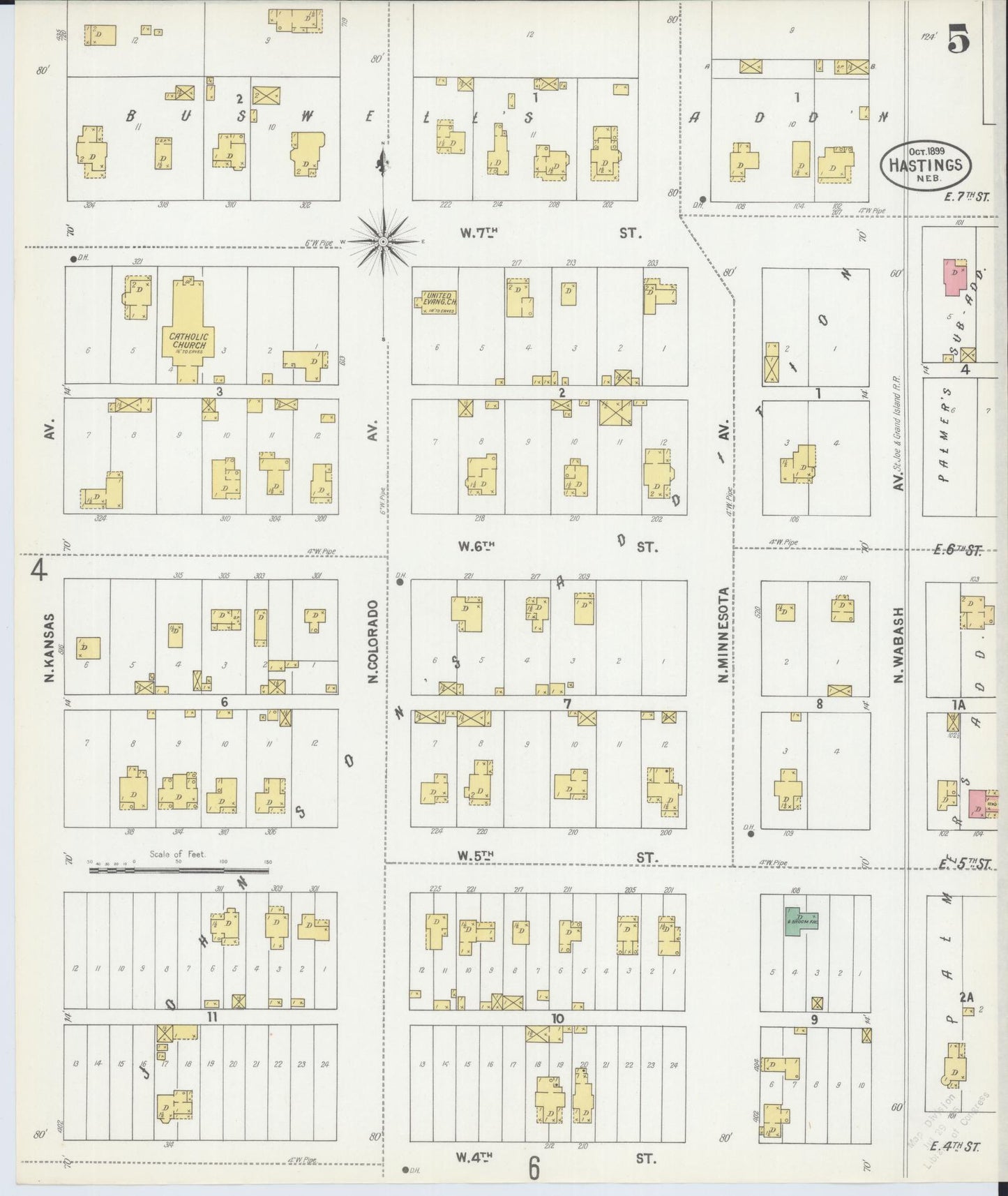Sanborn Fire Insurance Map from Hastings, Adams County, Nebraska (1899), Sheet #0005 - Complete Map Set gallery image, historic Sanborn map, vintage wall art, Nebraska Nebraska