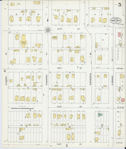 Sanborn Fire Insurance Map from Hastings, Adams County, Nebraska (1899), Sheet #0005 - Complete Map Set gallery image, historic Sanborn map, vintage wall art, Nebraska Nebraska