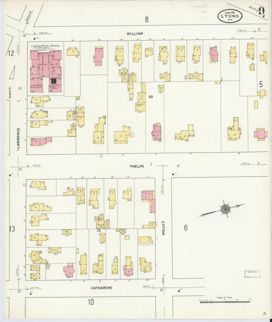 Sanborn Fire Insurance Map from Lyons, Wayne County, New York (1911), Sheet #0009 - Historic Sanborn Fire Insurance Map Print, vintage old map wall art, antique decor, genealogy gift, New York New York map