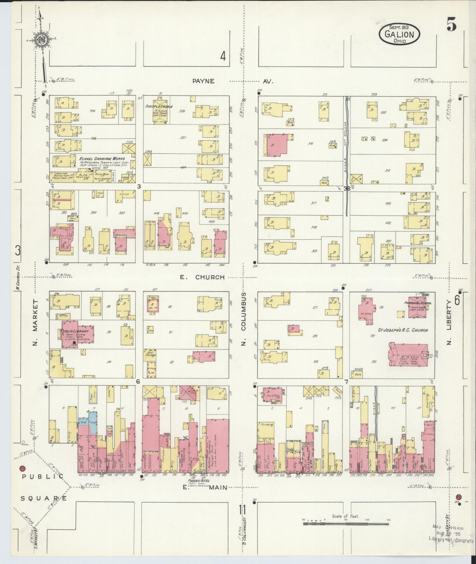 Sanborn Fire Insurance Map from Galion, Crawford County, Ohio (1913), Sheet #0005 - Historic Sanborn Fire Insurance Map Print, vintage old map wall art, antique decor, genealogy gift, Ohio Ohio map