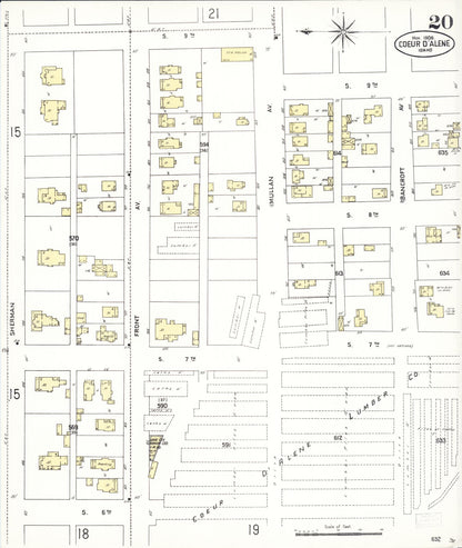 Sanborn Fire Insurance Map from Coeur D'alene, Kootenai County, Idaho (1908), Sheet #0020 - Complete Map Set gallery image, historic Sanborn map, vintage wall art, Idaho Idaho