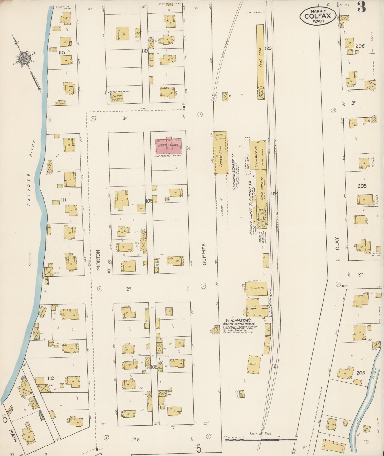 Sanborn Fire Insurance Map from Colfax, Whitman County, Washington (1912), Sheet #0003 - Complete Map Set gallery image, historic Sanborn map, vintage wall art, Washington Washington