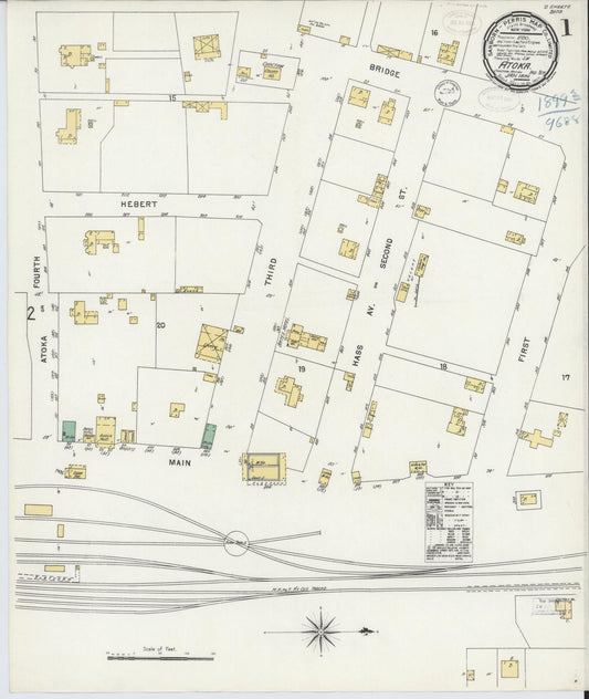 Sanborn Fire Insurance Map from Atoka, Atoka County, Oklahoma (1899), Sheet #0001 - Historic Sanborn Fire Insurance Map Print, vintage old map wall art, antique decor, genealogy gift, Oklahoma Oklahoma map