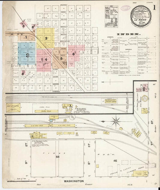 Sanborn Fire Insurance Map from Le Mars, Plymouth County, Iowa (1888), Sheet #0001 - Historic Sanborn Fire Insurance Map Print, vintage old map wall art